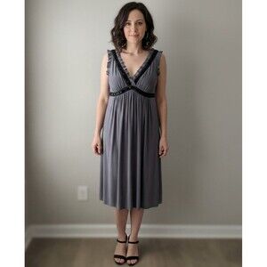Metro 7 Empire Waist Sleeveless Gray Dress with Sparkling Black Detail Size M